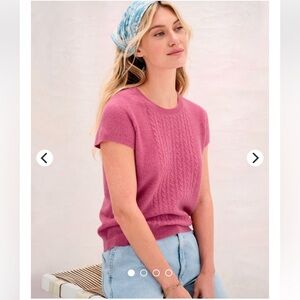Mabel Garnet Hill Pink Cashmere Cabled Sweater Spring Minimalist Cottagecore XL